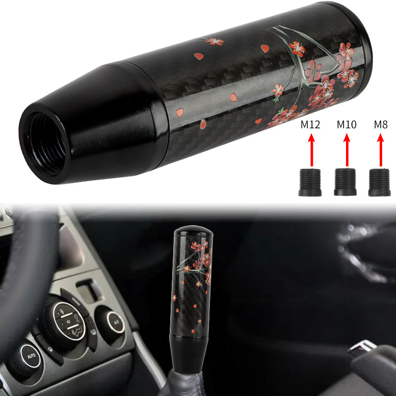 Brand New 13CM Universal Sakura Flower Black Carbon Fiber Manual Gear Stick Shift Knob Lever Shifter M12 M10 M8