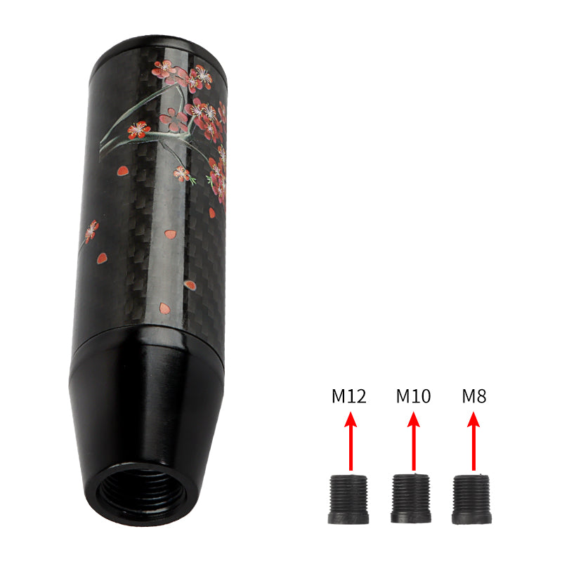 Brand New 13CM Universal Sakura Flower Black Carbon Fiber Manual Gear Stick Shift Knob Lever Shifter M12 M10 M8