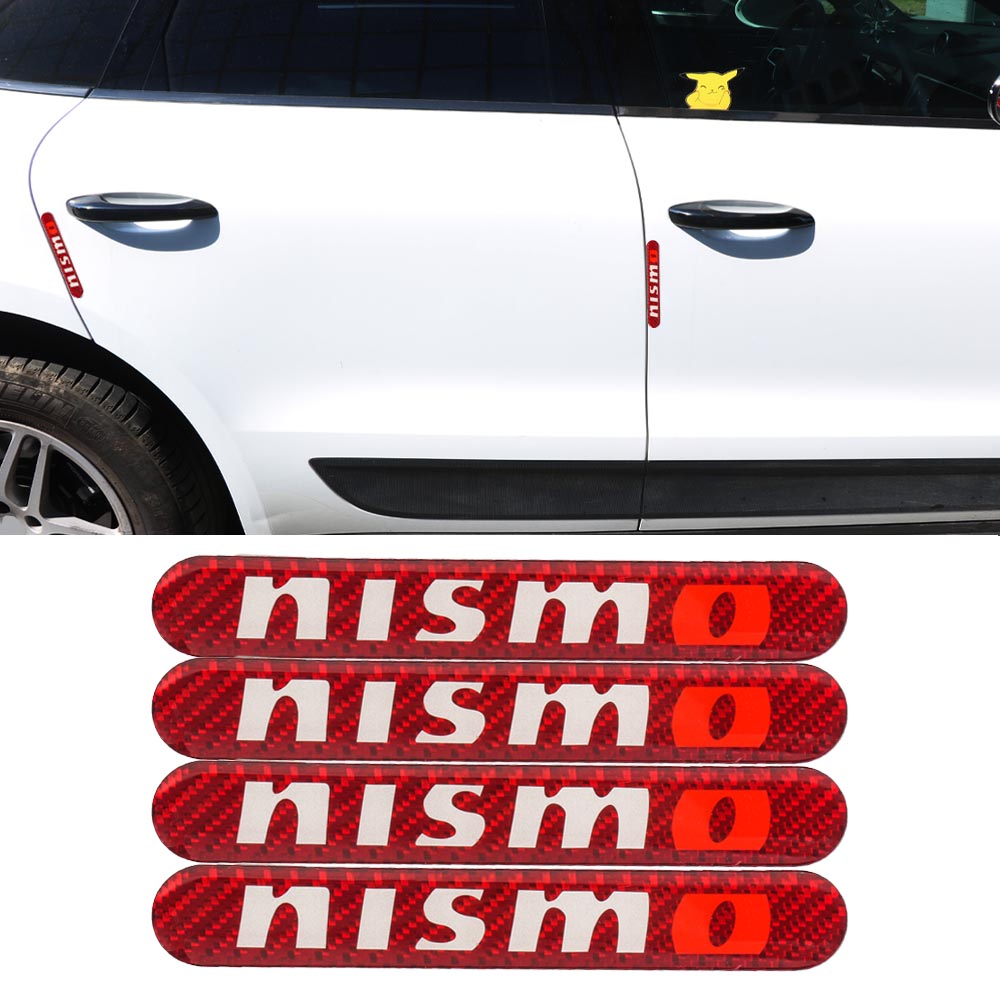 Brand New 4PCS Nismo Real Carbon Fiber Red Car Trunk Side Fenders Door Badge Scratch Guard Sticker