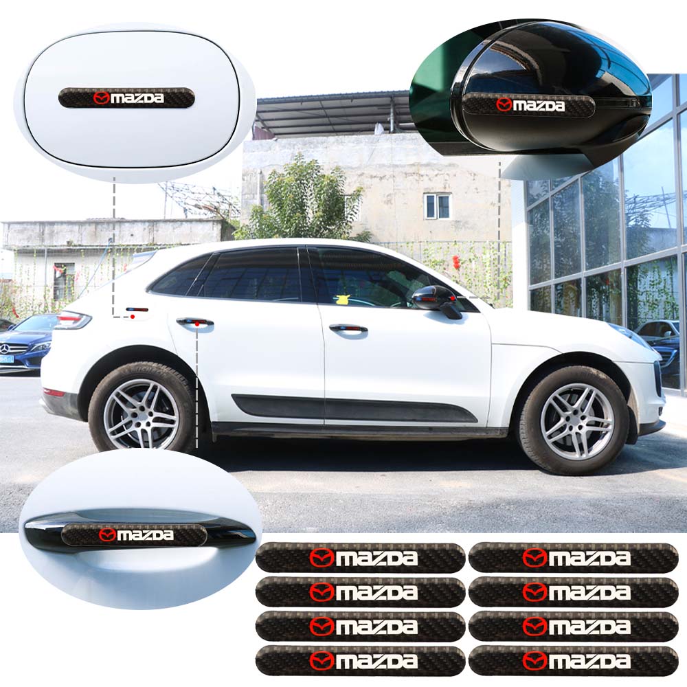 Brand New 8PCS Mazda Real Carbon Fiber Black Car Trunk Side Fenders Door Badge Scratch Guard Sticker