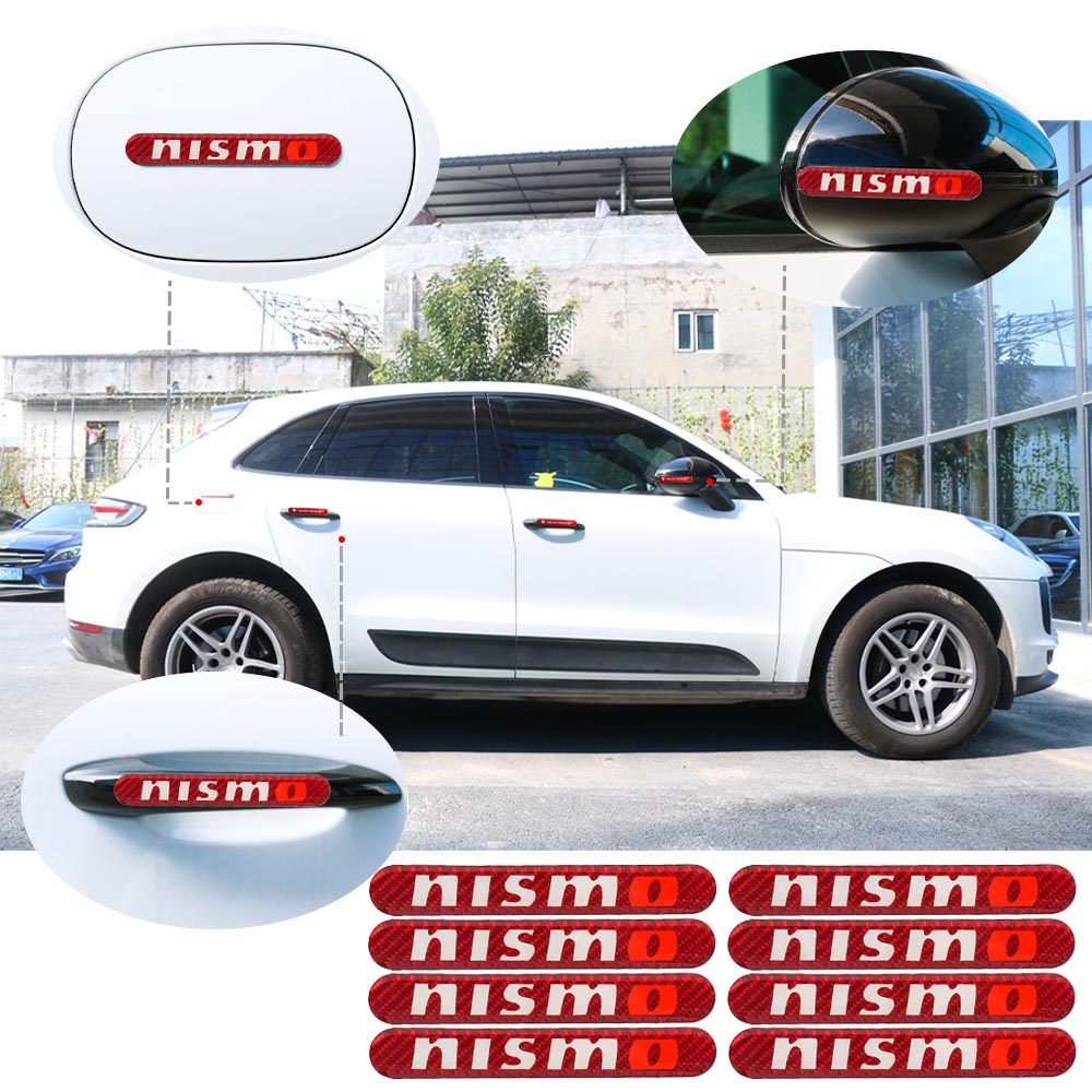 Brand New 8PCS Nismo Real Carbon Fiber Red Car Trunk Side Fenders Door Badge Scratch Guard Sticker