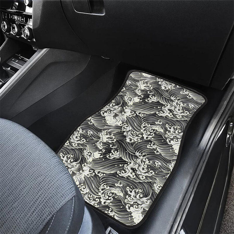 Brand New Universal 4PCS SAKURA WAVE Racing Black Fabric Car Floor Mats Interior Carpets