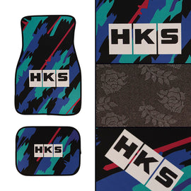Brand New 4PCS UNIVERSAL HKS Racing Fabric Car Floor Mats Interior Carpets