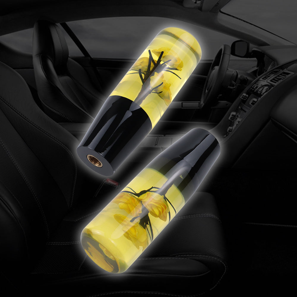Brand New 1PCS Universal 15CM JDM Clear Yellow Real Flowers Manual Car Black Base Racing Stick Shift Knob M8 M10 M12
