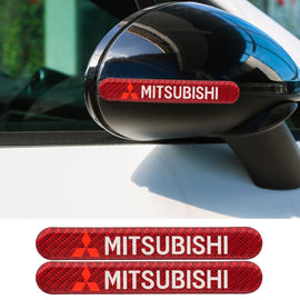 Brand New 2PCS Mitsubishi Real Carbon Fiber Red Car Trunk Side Fenders Door Badge Scratch Guard Sticker