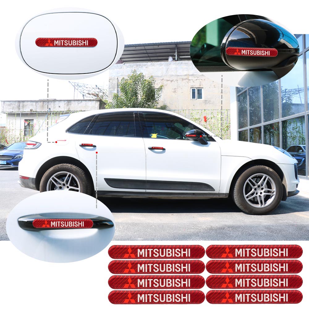 Brand New 8PCS Mitsubishi Real Carbon Fiber Red Car Trunk Side Fenders Door Badge Scratch Guard Sticker