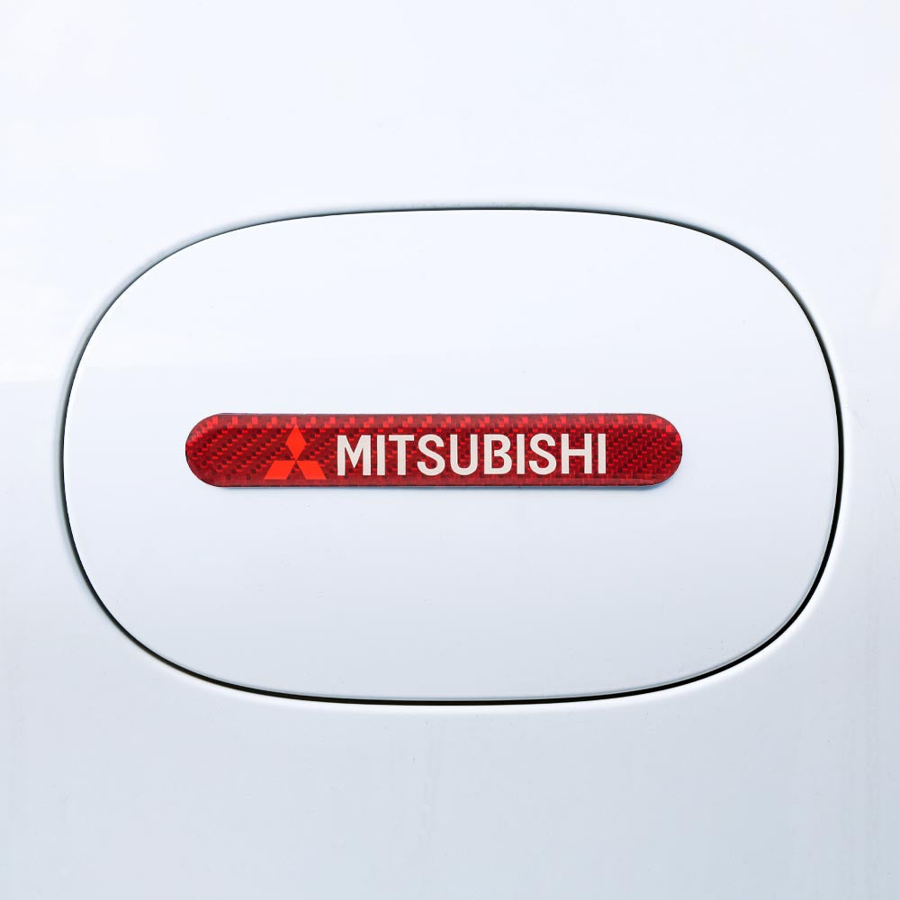 Brand New 8PCS Mitsubishi Real Carbon Fiber Red Car Trunk Side Fenders Door Badge Scratch Guard Sticker