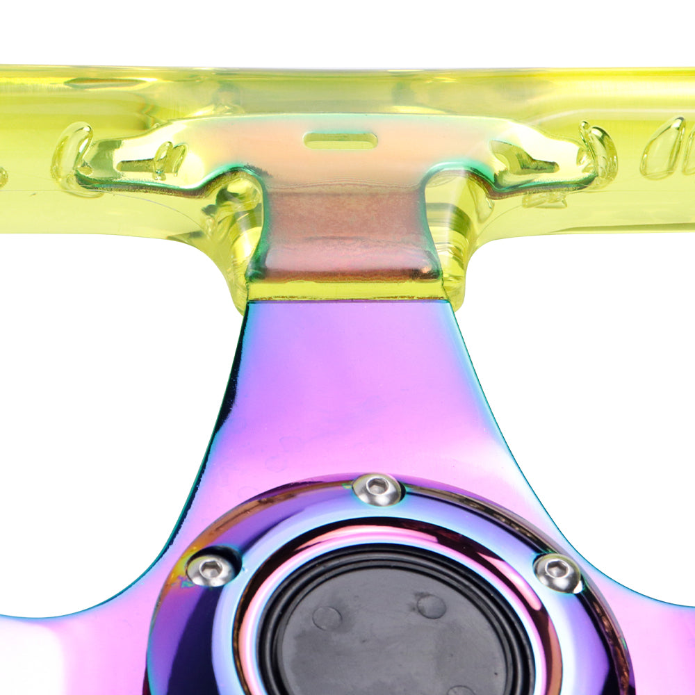 Brand New JDM Universal 6-Hole 326mm Vip Yellow Crystal Bubble Neo Chrome Steering Wheel