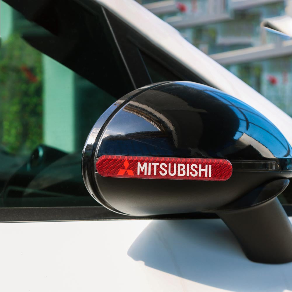 Brand New 8PCS Mitsubishi Real Carbon Fiber Red Car Trunk Side Fenders Door Badge Scratch Guard Sticker