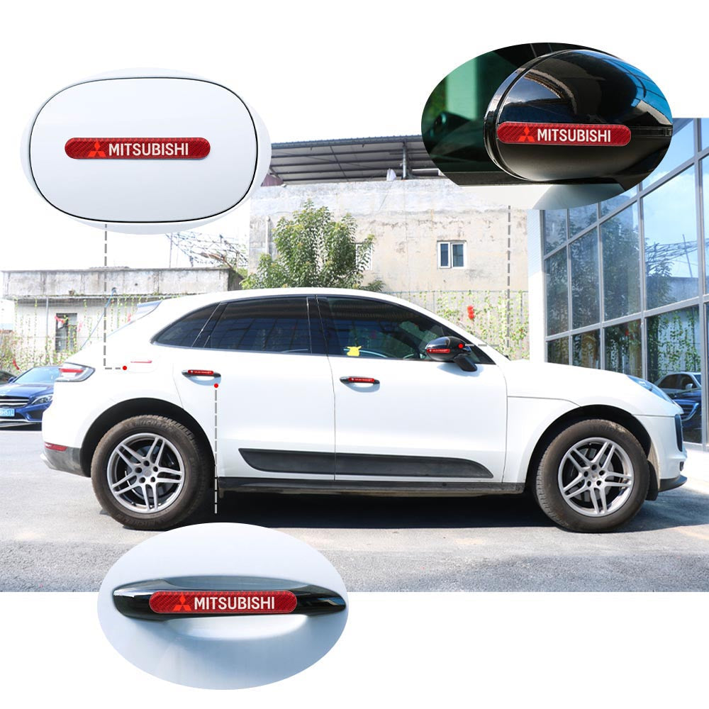 Brand New 8PCS Mitsubishi Real Carbon Fiber Red Car Trunk Side Fenders Door Badge Scratch Guard Sticker
