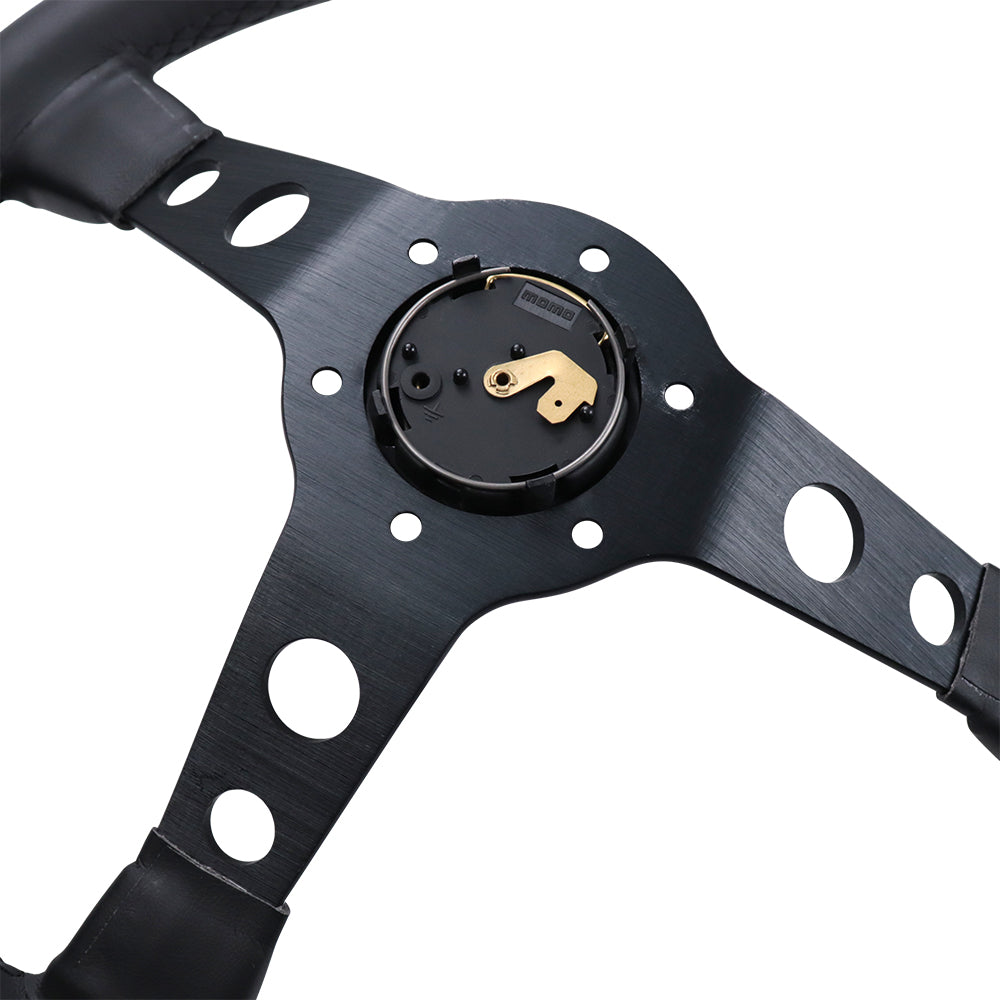 Brand New 350mm 14" Deep Dish Racing Momo Black Steering Wheel PVC Leather Black Spoke