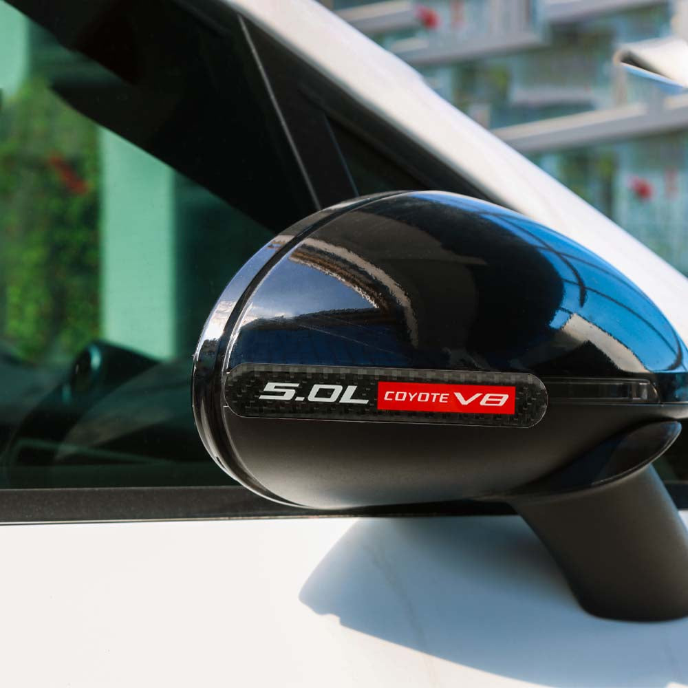 Brand New 1PCS 5.0L COYOTE V8 Real Carbon Fiber Black Car Trunk Side Fenders Door Badge Scratch Guard Sticker