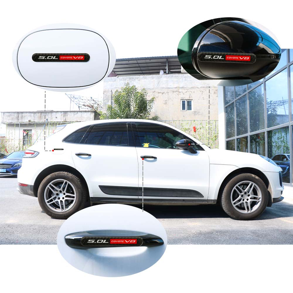 Brand New 1PCS 5.0L COYOTE V8 Real Carbon Fiber Black Car Trunk Side Fenders Door Badge Scratch Guard Sticker