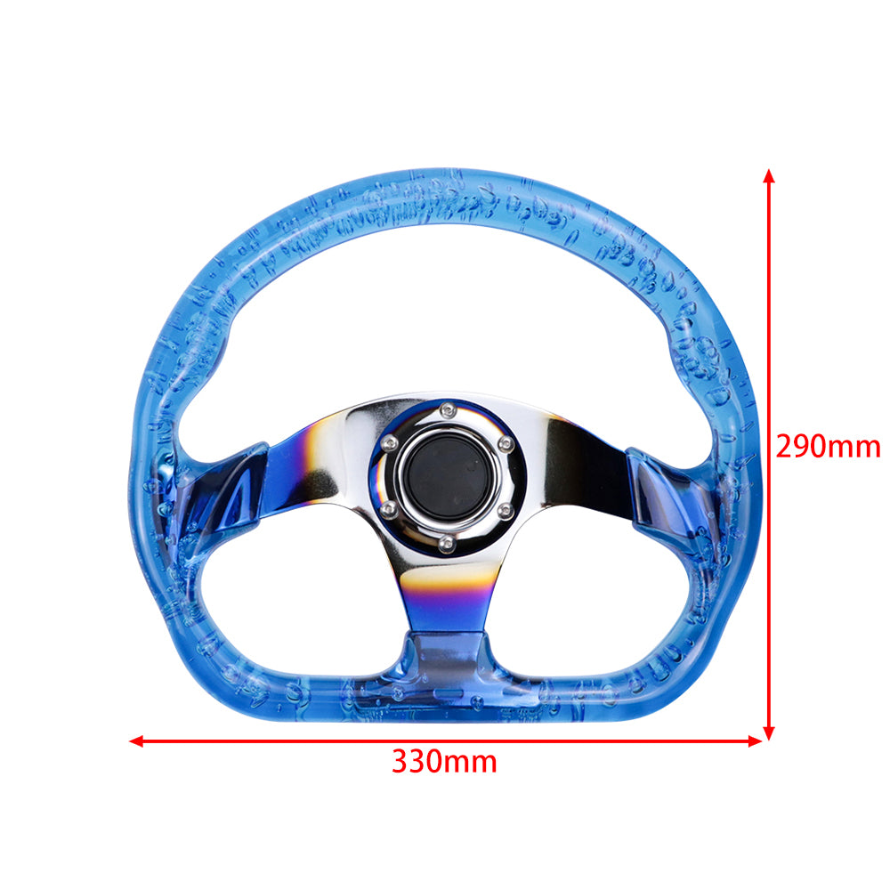 Brand New JDM Universal 6-Hole 326mm Vip Blue Crystal Bubble Burnt Blue Steering Wheel