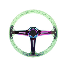 Brand New Universal 6-Hole 350mm Deep Dish Vip Green Crystal Bubble Neo Spoke Steering Wheel