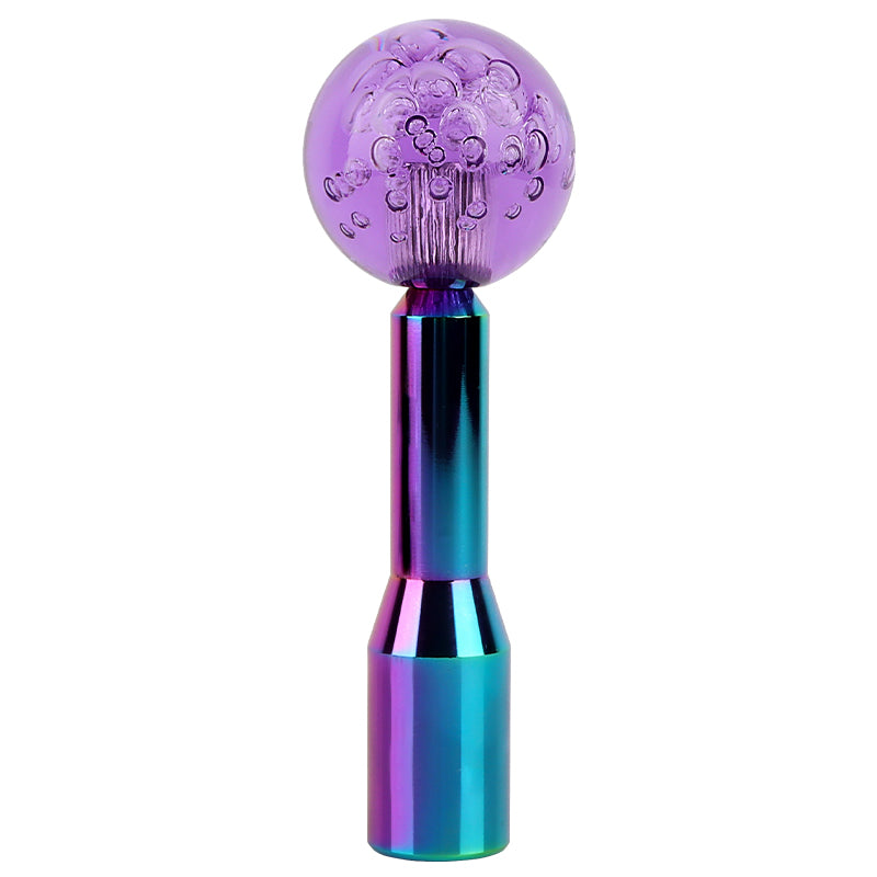 BRAND NEW UNIVERSAL V2 CRYSTAL BUBBLE PURPLE ROUND BALL SHIFT KNOB MANUAL CAR RACING GEAR M8 M10 M12 & Neo Chrome Shifter Extender Extension