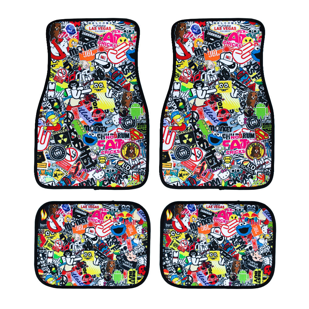 Brand New 4PCS UNIVERSAL JDM STICKERBOMB Racing Fabric Car Floor Mats – JK  Racing Inc