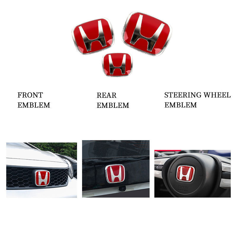 BRAND NEW 3PCS HONDA RED FRONT+REAR+STEERIING JDM EMBLEM SET FOR CIVIC 2012-2015 2DR