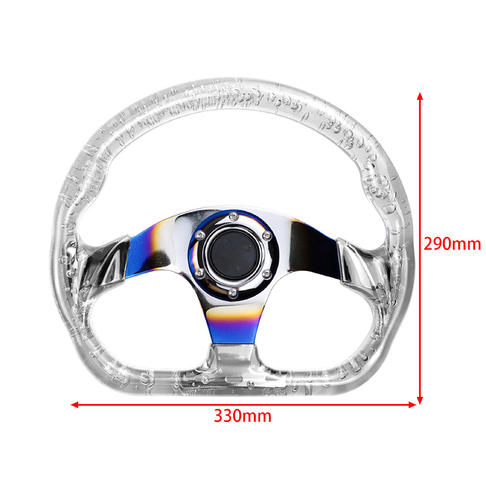 Brand New JDM Universal 6-Hole 326mm Vip Clear Crystal Bubble Burnt Blue Spoke Steering Wheel