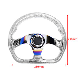 Brand New JDM Universal 6-Hole 326mm Vip Clear Crystal Bubble Burnt Blue Spoke Steering Wheel
