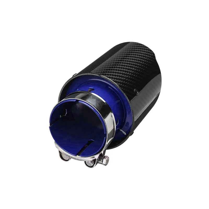 Brand New Universal 2.5'' 63MM-89MM Blue Glossy Carbon Fiber Stainless Steel Car Exhaust Pipe Single Muffler Tip Trim Straight