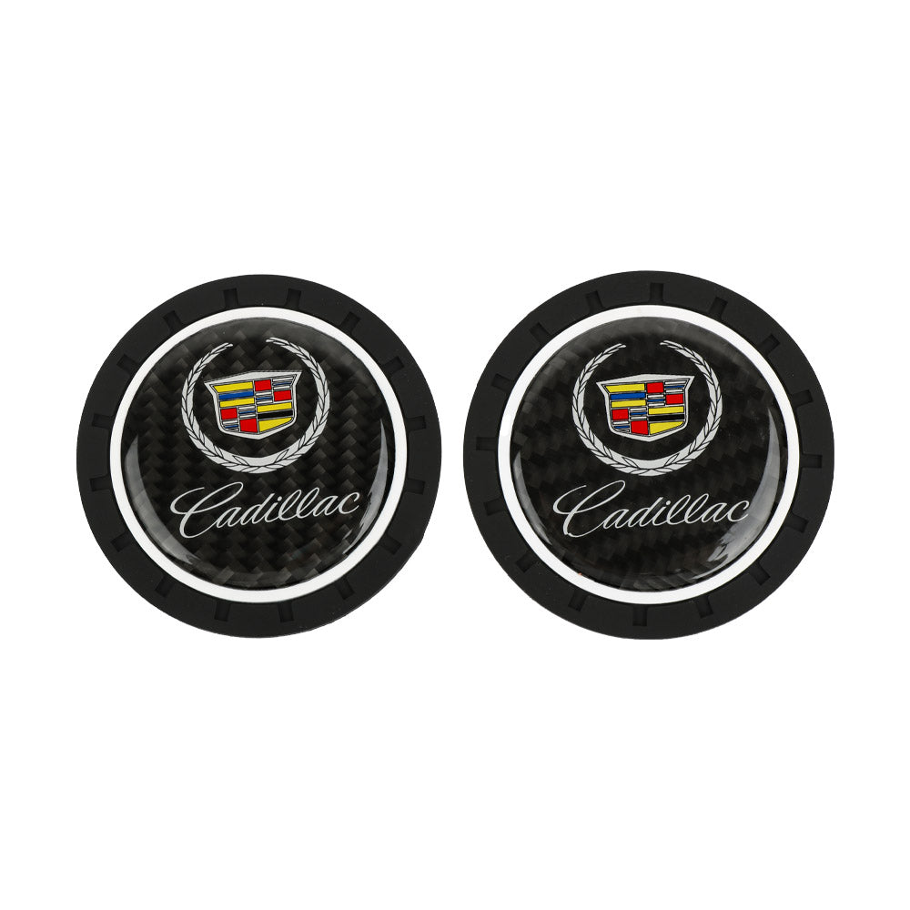 Brand New 2PCS CADILLAC Real Carbon Fiber Car Cup Holder Pad Water Cup Slot Non-Slip Mat Universal