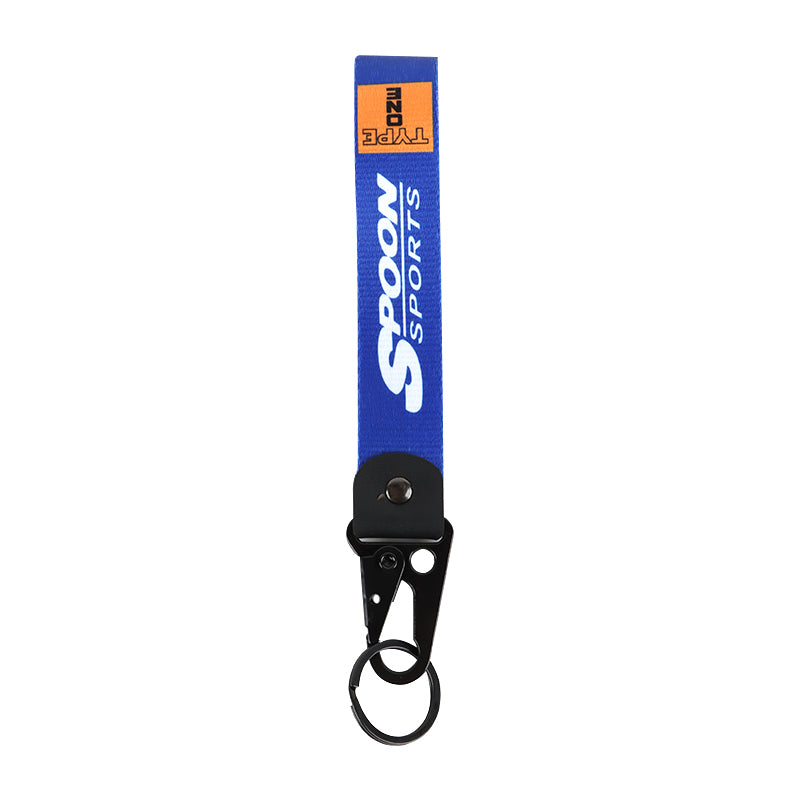 BRAND New SPOON SPORTS Blue Racing Keychain Metal key Ring Hook Strap Lanyard Universal