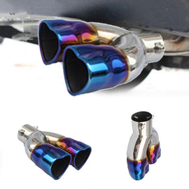 Brand New Universal Dual Burnt Blue Heart Shaped Stainless Steel Car Exhaust Pipe Muffler Tip Trim Straight