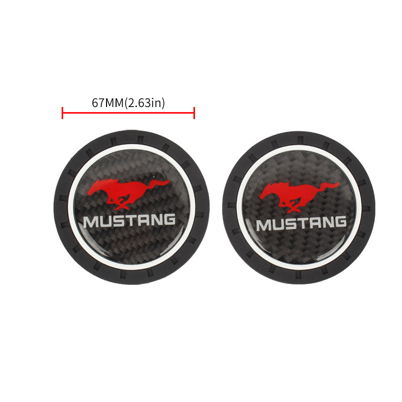 Brand New 2PCS Mustang Real Carbon Fiber Car Cup Holder Pad Water Cup Slot Non-Slip Mat Universal