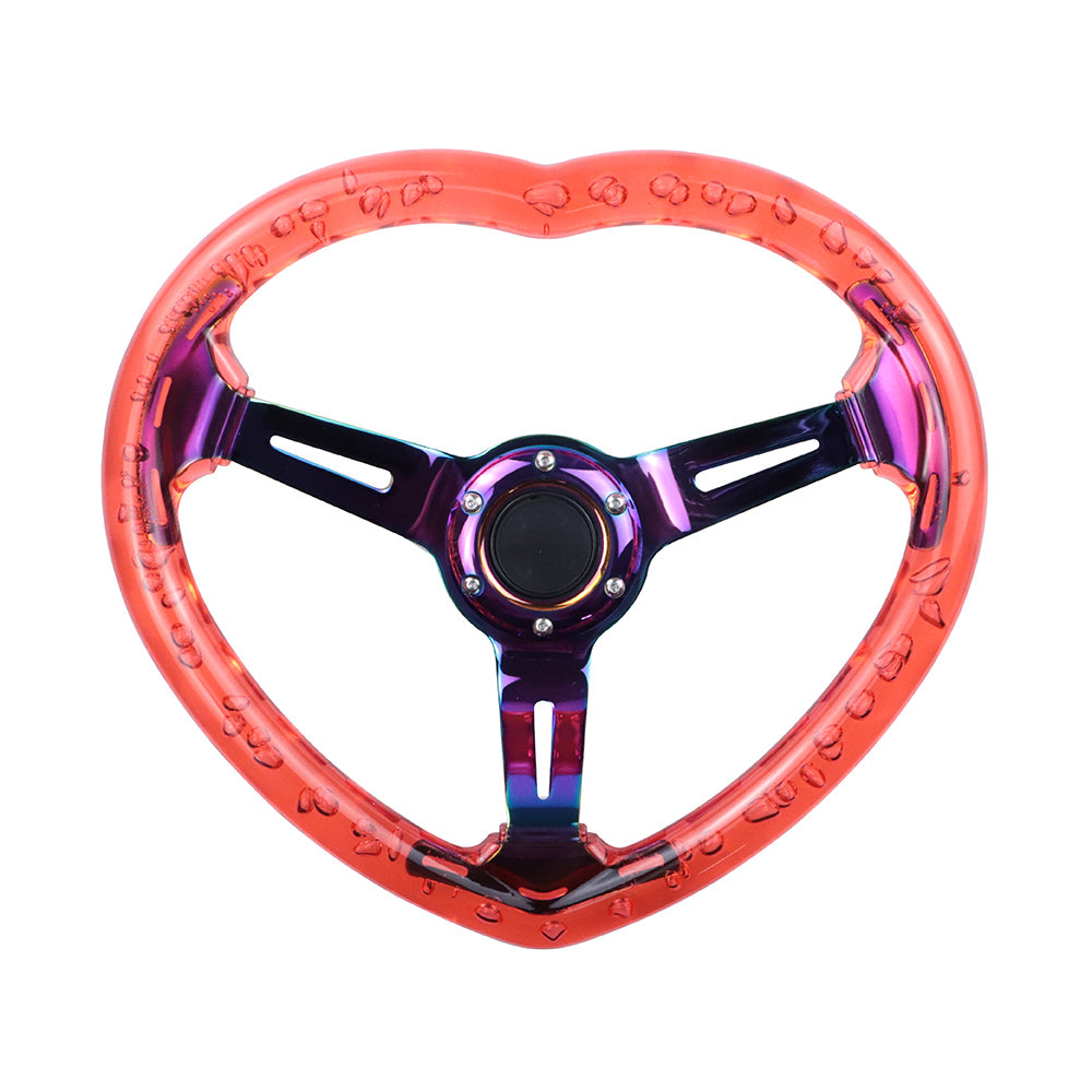 Brand New Universal 6-Hole 350MM Heart Red Deep Dish Vip Crystal Bubble Neo Spoke Steering Wheel