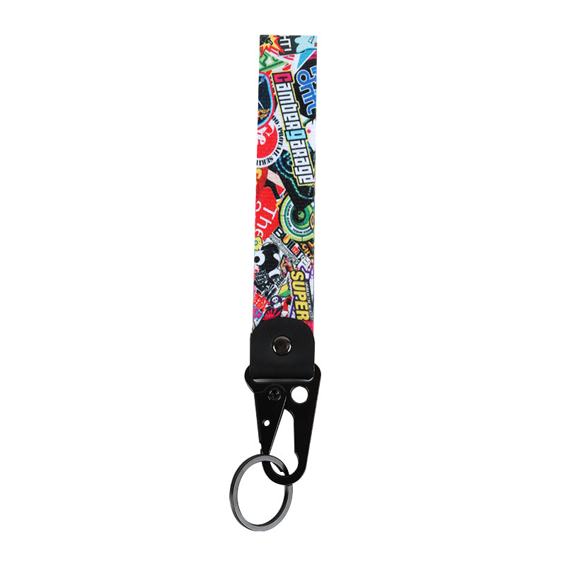 BRAND NEW Stickerbomb Racing Keychain Metal key Ring Hook Strap Lanyard Universal