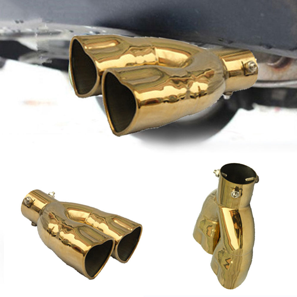 Brand New Universal Dual Gold Heart Shaped Stainless Steel Car Exhaust Pipe Muffler Tip Trim Straight