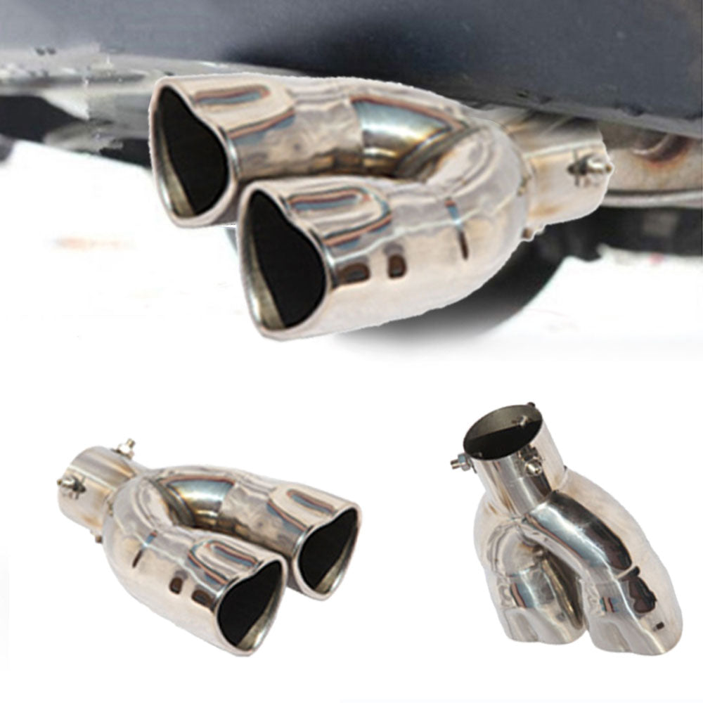 Brand New Universal Dual Silver Heart Shaped Stainless Steel Car Exhaust Pipe Muffler Tip Trim Straight