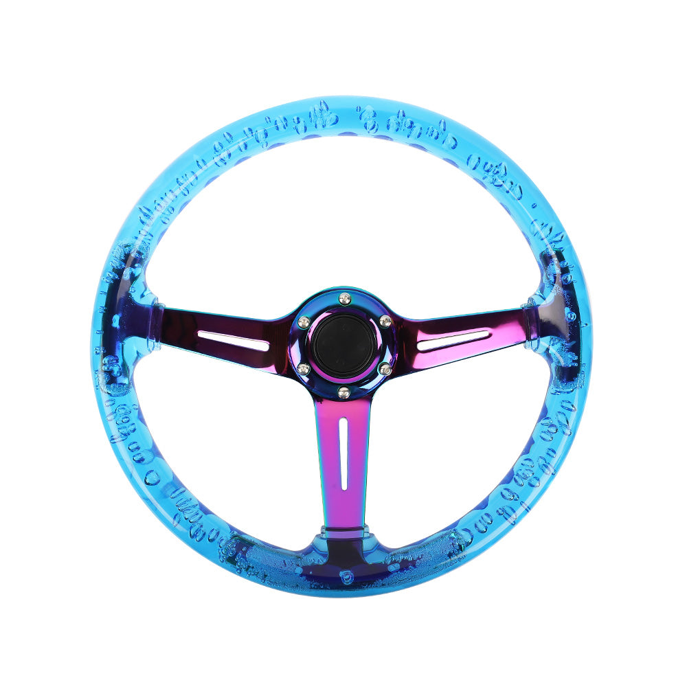 Brand New Universal 6-Hole 350mm Deep Dish Vip Blue Crystal Bubble Neo Spoke Steering Wheel