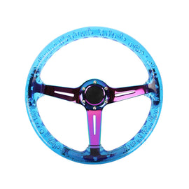 Brand New Universal 6-Hole 350mm Deep Dish Vip Blue Crystal Bubble Neo Spoke Steering Wheel