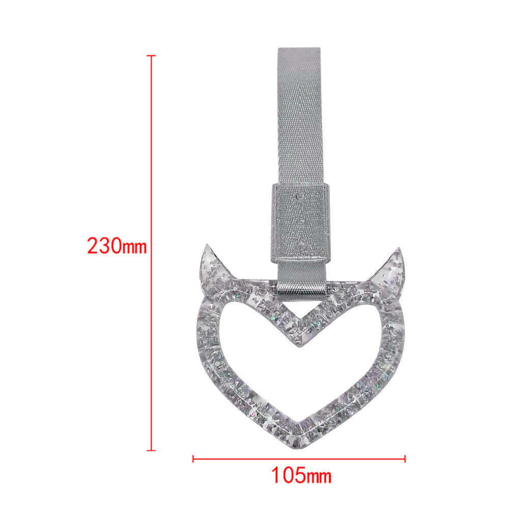 Brand New Devil Demon Heart Silver Glitter JDM TSURIKAWA Ring Subway Train Bus Handle Strap Charm Drift