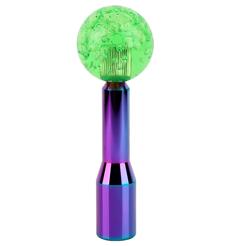 BRAND NEW UNIVERSAL V2 CRYSTAL BUBBLE GREEN ROUND BALL SHIFT KNOB MANUAL CAR RACING GEAR M8 M10 M12 & Neo Chrome Shifter Extender Extension