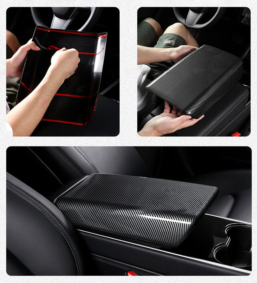 Brand New Carbon Fiber Look Center Console Armrest Box Cover For 2017-2022 Tesla Model 3 & Model Y