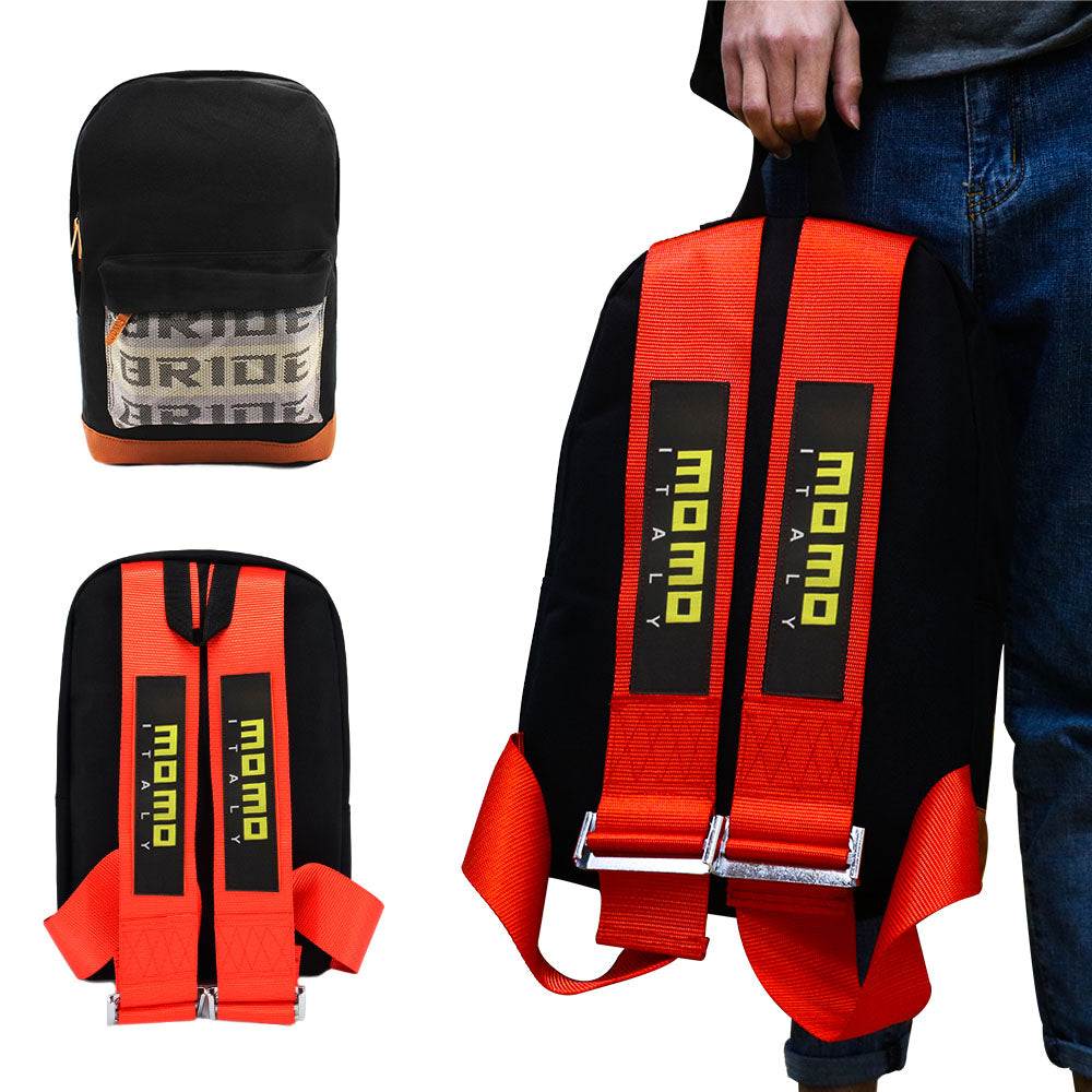 Brand New JDM Momo Bride Racing Red Harness Adjustable Shoulder Strap Back Pack