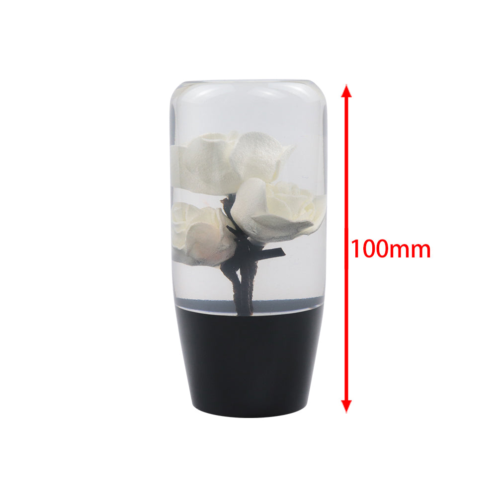 Brand New 1PCS Universal 10CM JDM Clear White Real Flowers Manual Car Black Base Racing Stick Shift Knob M8 M10 M12