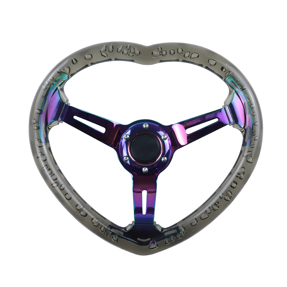 Brand New Universal 6-Hole 350MM Heart Black Deep Dish Vip Crystal Bubble Neo Spoke Steering Wheel