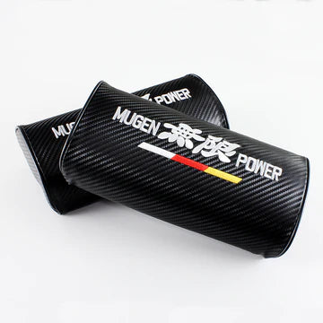 Brand New 2PCS JDM MUGEN POWER Carbon Fiber & Embroidery Car Seat Neck Cushion Pillow Headrest