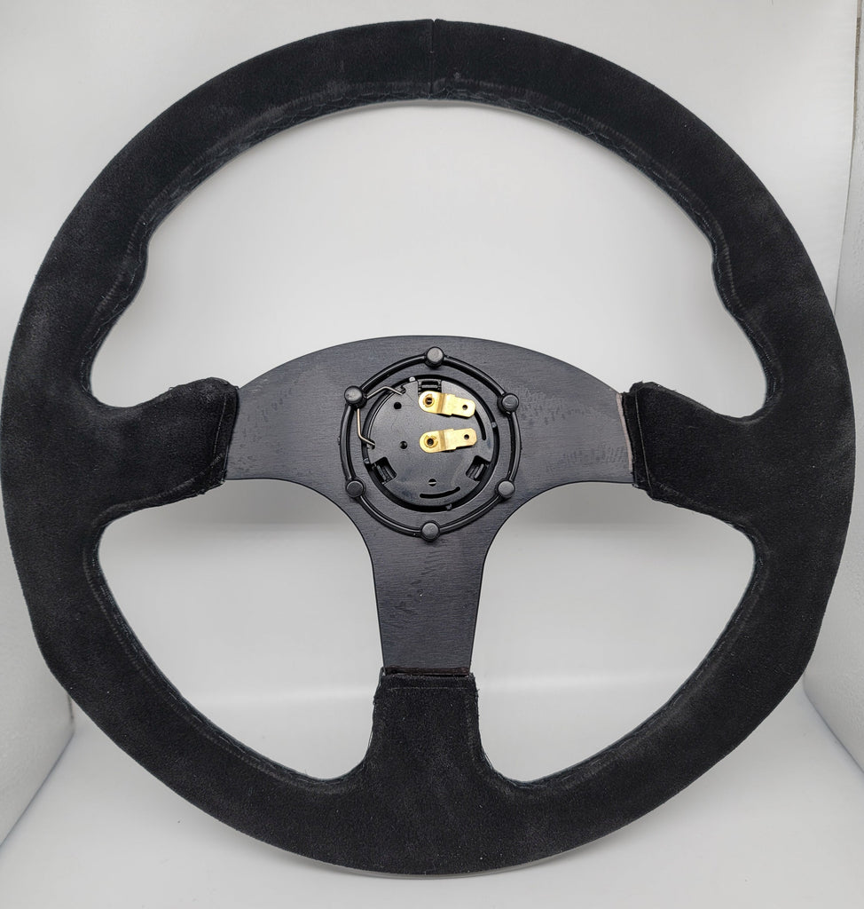 Brand New 14" TRD Style Racing Black Stitching Leather Suede Sport Steering Wheel w Horn Button