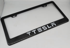 Brand New 1PCS TESLA Real 100% Carbon Fiber License Plate Frame Tag Cover Original 3K With Free Caps