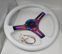Load image into Gallery viewer, Brand New 350mm 14&quot; Universal JDM TRD Deep Dish ABS Racing Steering Wheel White With Neo-Chrome Spoke