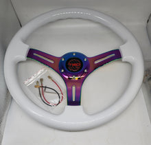 Load image into Gallery viewer, Brand New 350mm 14&quot; Universal JDM TRD Deep Dish ABS Racing Steering Wheel White With Neo-Chrome Spoke