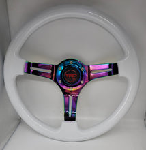 Load image into Gallery viewer, Brand New 350mm 14&quot; Universal JDM TRD Deep Dish ABS Racing Steering Wheel White With Neo-Chrome Spoke
