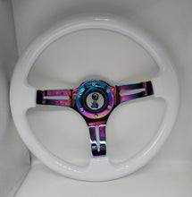 Load image into Gallery viewer, Brand New 350mm 14&quot; Universal JDM Spoon Sports Racer Deep Dish ABS Racing Steering Wheel White With Neo-Chrome Spoke