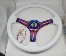 Load image into Gallery viewer, Brand New 350mm 14&quot; Universal JDM Spoon Sports Racer Deep Dish ABS Racing Steering Wheel White With Neo-Chrome Spoke