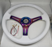 Load image into Gallery viewer, Brand New 350mm 14&quot; Universal JDM Nismo Deep Dish ABS Racing Steering Wheel White With Neo-Chrome Spoke